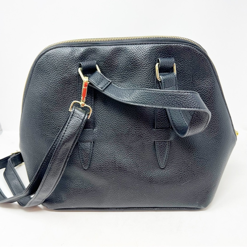 STEVE MADDEN BLACK FAUX VEGAN LEATHER SATCHEL CROSSBODY PURSE